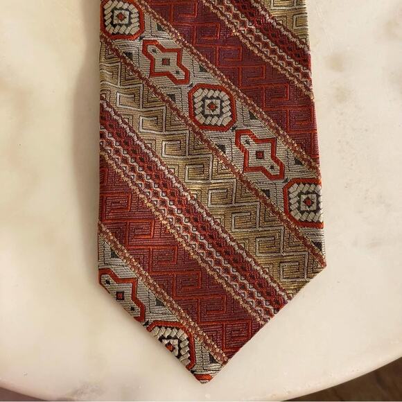 Vintage Sears “The Mens Store” Clip Tie red gold gray black - Picture 3 of 8